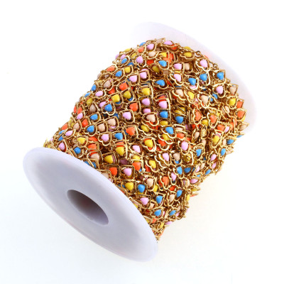 Chain with enamel hearts, surgical steel, three color combinations