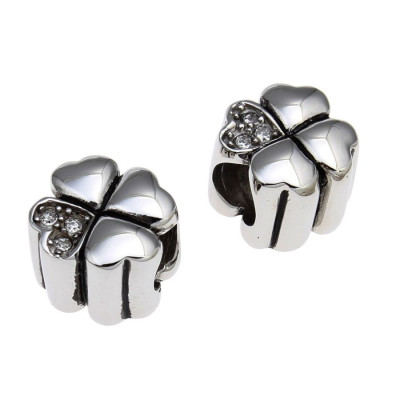 Bead of four leaf clover with crystal color, surgical steel