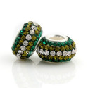 Large bead and chaton bead, Emerald Olivine Crystal, AG 925