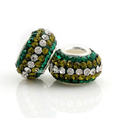 Large bead and chaton bead, Emerald Olivine Crystal, AG 925