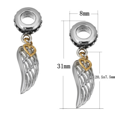 Surgical steel angel wing pendant