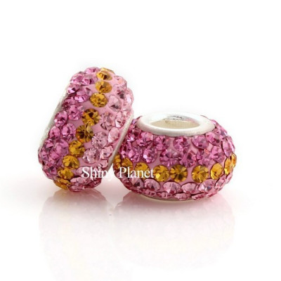 Bead with large drawstring and chatons, Light Topaz Rose, AG 925