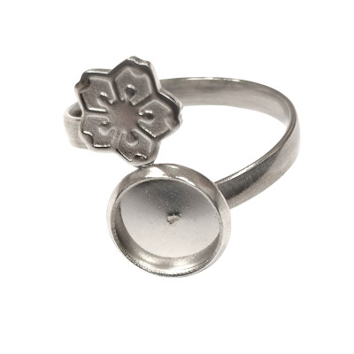 Adjustable ring with a round bowl for sticking a cabochon, surgical steel
