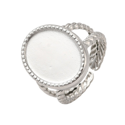 Adjustable ring with a round bowl for sticking a cabochon, surgical steel