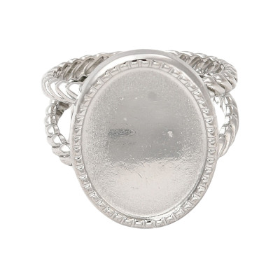 Adjustable ring with a round bowl for sticking a cabochon, surgical steel