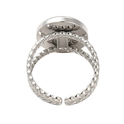 Adjustable ring with a round bowl for sticking a cabochon, surgical steel