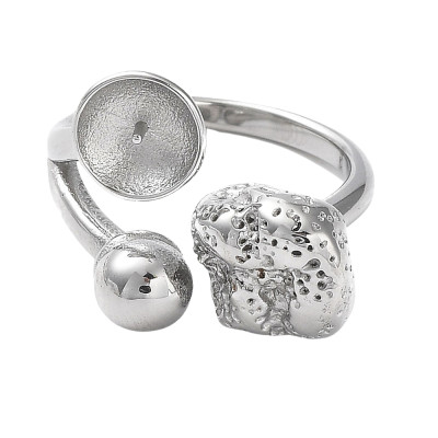 Adjustable ring with bowl and shank for gluing pearls surgical steel