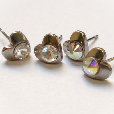 Heart stud earrings with Rivolka Preciosa made of surgical steel