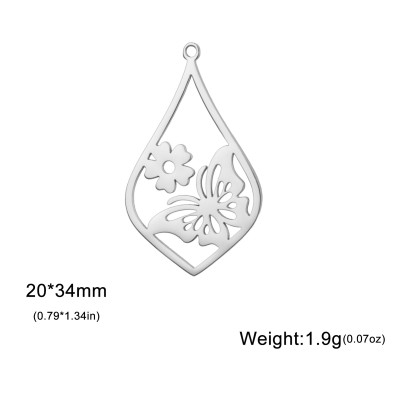 Pendant drop with butterfly and flower surgical steel two colour variants