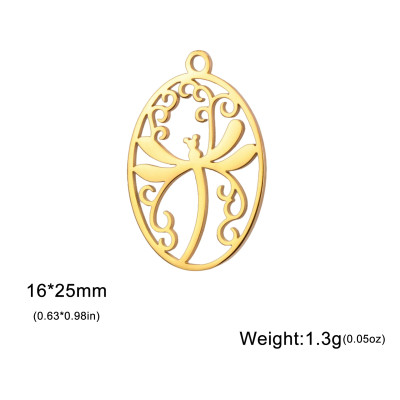 Pendant oval with dragonfly surgical steel two colour variants