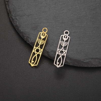 Pendant rectangle with symbols surgical steel two color variants