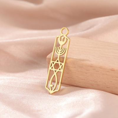 Pendant rectangle with symbols surgical steel two color variants