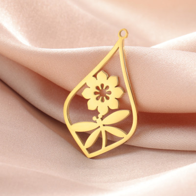 Pendant drop with flower surgical steel two colour variants