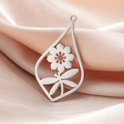Pendant drop with flower surgical steel two colour variants