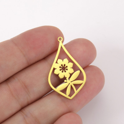 Pendant drop with flower surgical steel two colour variants