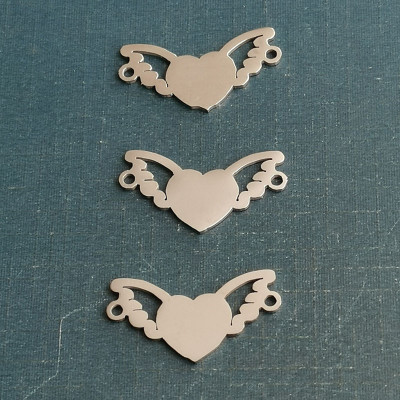 Heart connector with wings surgical steel two combinations