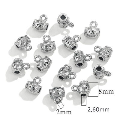 Bead with an eyelet decorated with hearts, surgical steel