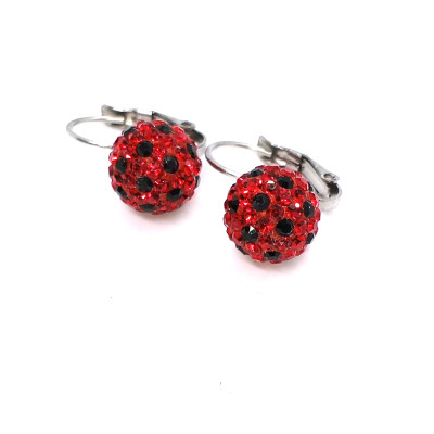 Mechanical surgical steel earrings with Light Siam + jet polymer ball