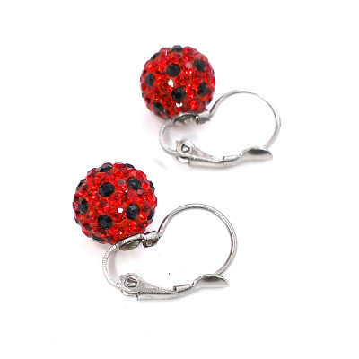 Mechanical surgical steel earrings with Light Siam + jet polymer ball