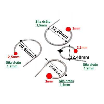 Surgical steel ball ring with a choice of three sizes