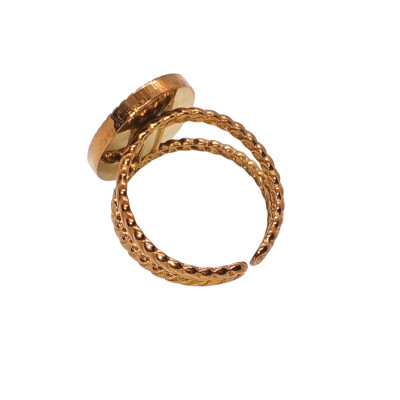 Adjustable ring with a round bowl for sticking a cabochon, surgical steel