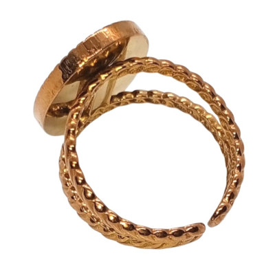 Adjustable ring with a round bowl for sticking a cabochon, surgical steel