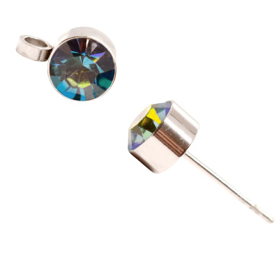 Crystal Bermuda Blue Chaton Surgical Steel