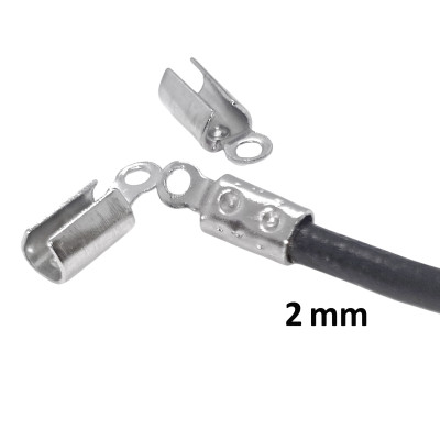 Crimped leather end cap, 1 piece, surgical steel