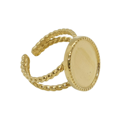 Adjustable ring with a round bowl for sticking a cabochon, surgical steel