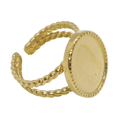 Adjustable ring with a round bowl for sticking a cabochon, surgical steel