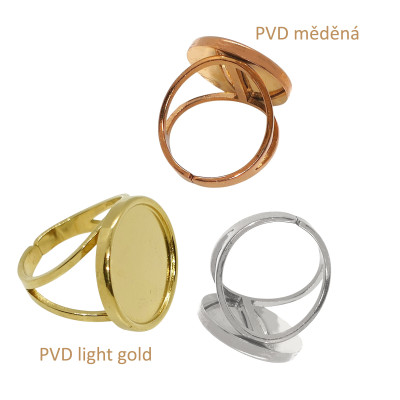 Adjustable ring with a round bowl for sticking a cabochon, surgical steel