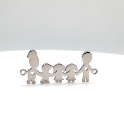 Connector happy family of 3 children three little girls in two color variants of surgical steel