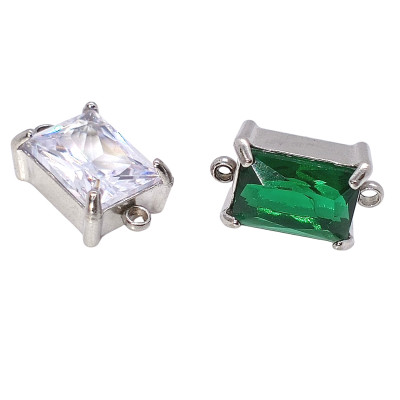 Connector rectangle with glas stone stainless steel 304