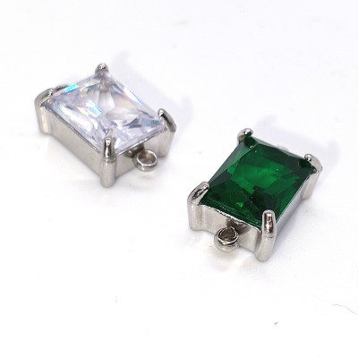 Connector rectangle with glas stone stainless steel 304