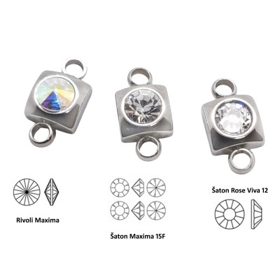Konektor čtverec se šatonem Crystal, šatonovou růží nebo rivolkou
