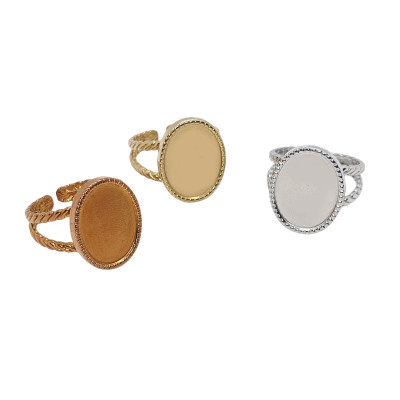 Adjustable ring with a round bowl for sticking a cabochon, surgical steel