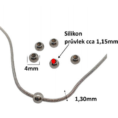 Smooth stoper bead with surgical steel 4 mm silicone