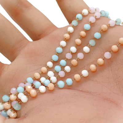 Chain link with fireflies blue-green mix surgical steel gold galvanization