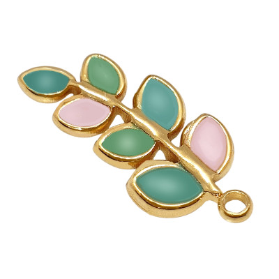 Přívěsek lístečky chirurgická ocel zlatá galvanizace