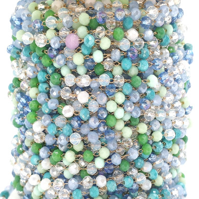Chain link with fireflies blue-green mix surgical steel gold galvanization