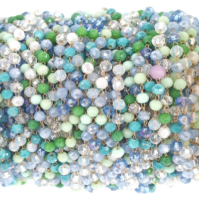 Chain link with fireflies blue-green mix surgical steel gold galvanization