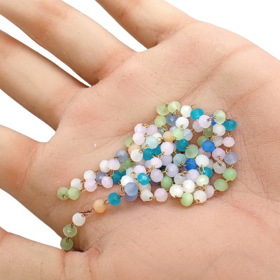 Chain link with fireflies blue-green mix surgical steel gold galvanization