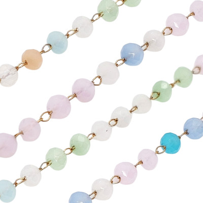 Chain link with fireflies blue-green mix surgical steel gold galvanization