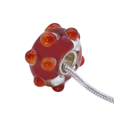 Murano korálek červený korálek s puntíky pouzdro AG 925/1000