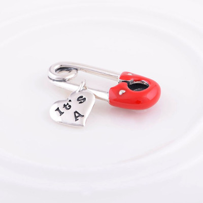 Bead AG 925 safety pin, red enamel