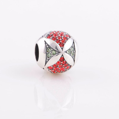 Bead AG 925 with Light Siam and Chrysolite Rhinestones