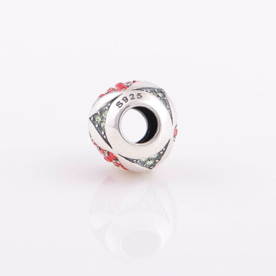 Bead AG 925 with Light Siam and Chrysolite Rhinestones