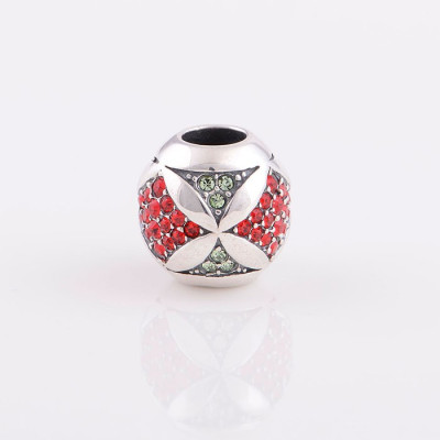 Bead AG 925 with Light Siam and Chrysolite Rhinestones