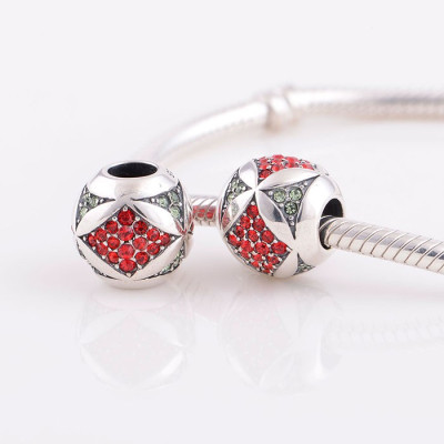 Bead AG 925 with Light Siam and Chrysolite Rhinestones