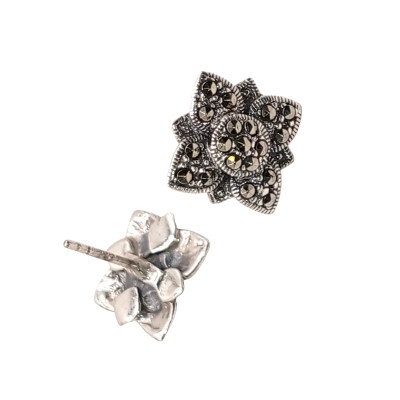 Náušnice Marcasite s říční perlou AG 925/1000